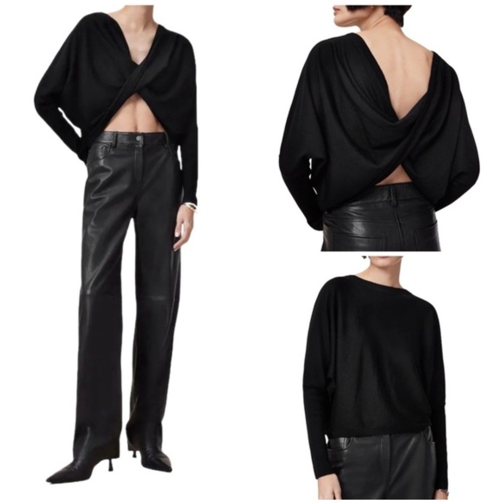AllSaints Julieana Twist Jumper Women Small Black Merino Wool 3 Ways to Wear